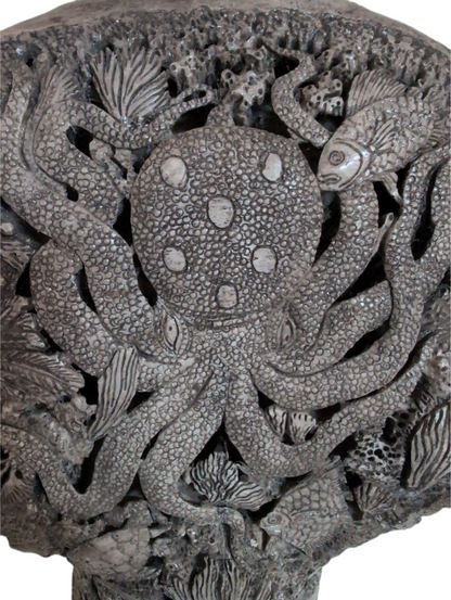 Wasserbüffel Natur Schädel Dekoration - geschnitzter Schädel - Unterwasser - Riesenkraken  Design