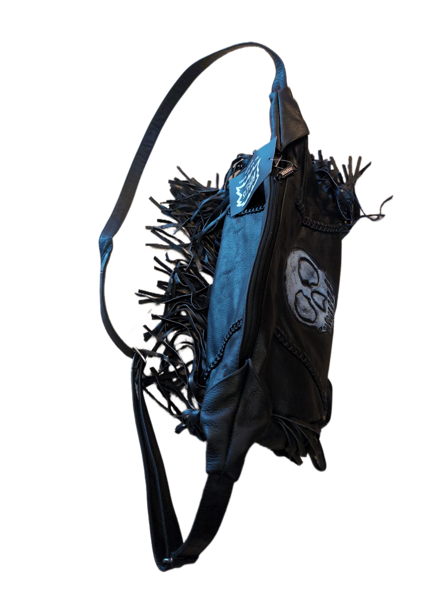 Fransentasche - Totenkopf - Ledertasche - Halle15 Skull weiß