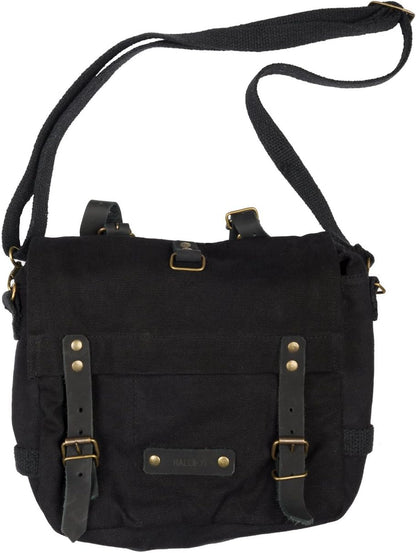 Halle 15 Clothes Gothic BW Kampftasche Schwarz klein Umhängetasche Canvas Bag mit Lederapplikationen