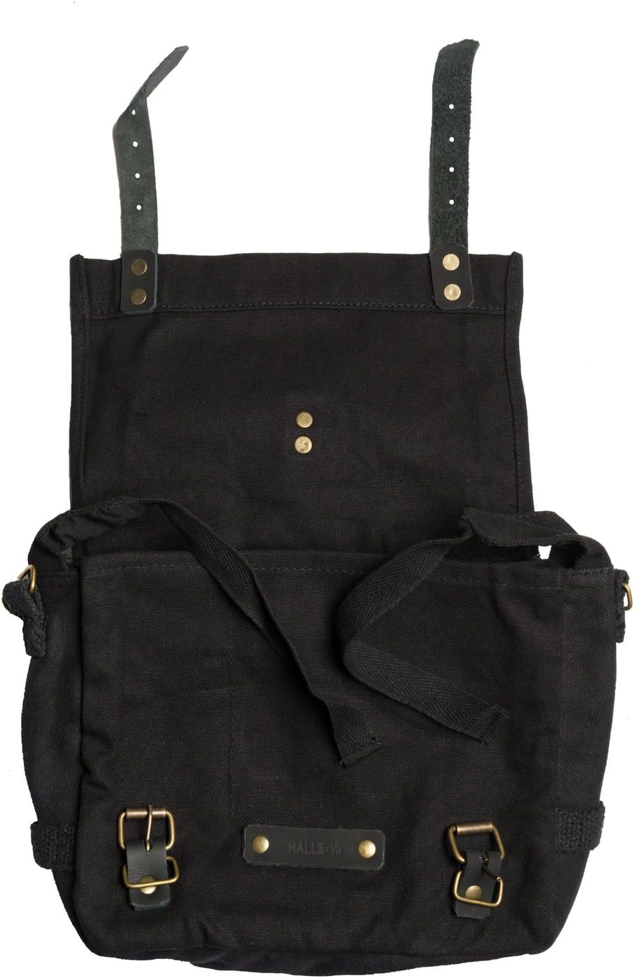 Halle 15 Clothes Gothic BW Kampftasche Schwarz klein Umhängetasche Canvas Bag mit Lederapplikationen