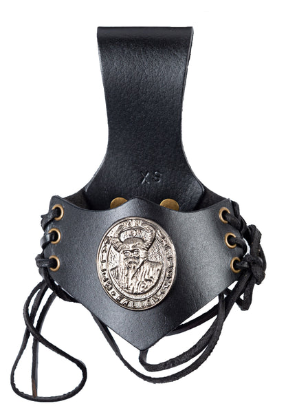 Halle 15 Clothes Großer Lederhalter für Trinkhorn Methornhalter Hornhalter mit Vikinger Emblem - H15 Merch ! , Größe L