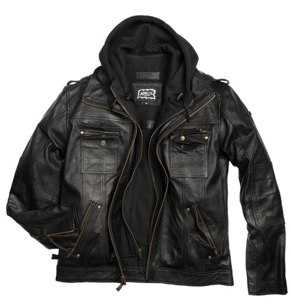 Battle Jacket - Lederjacke mit Kapuze (abnehmbar)