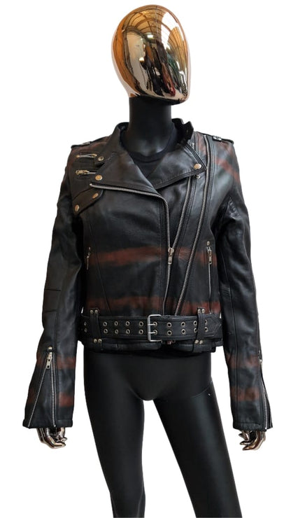 Ladies Lederjacke Red Stripes