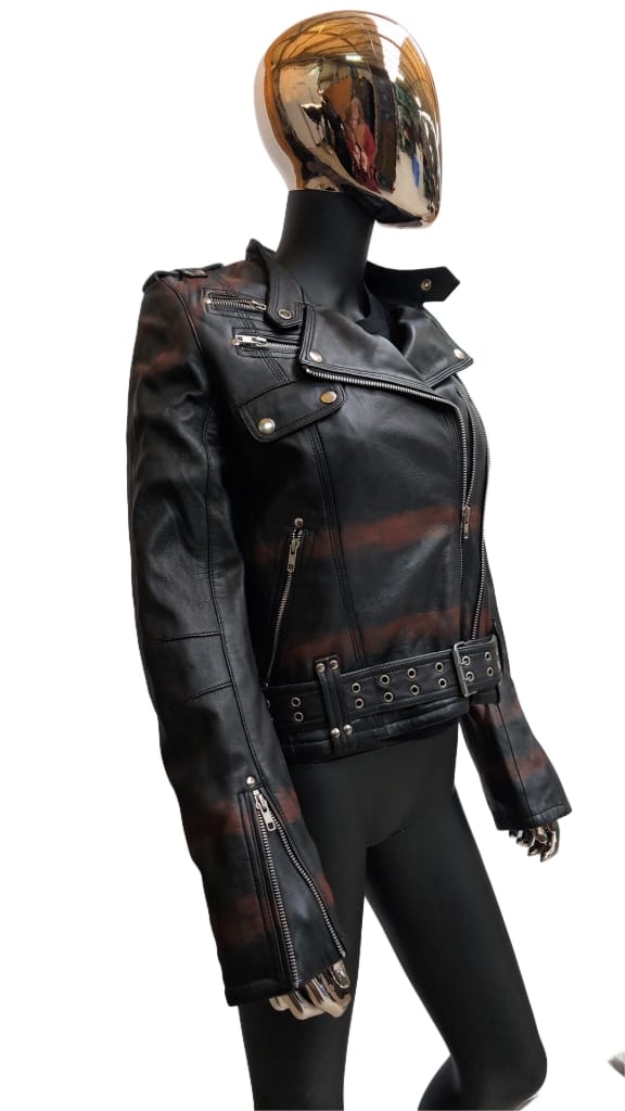 Ladies Lederjacke Red Stripes