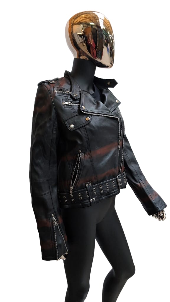 Ladies Lederjacke Red Stripes