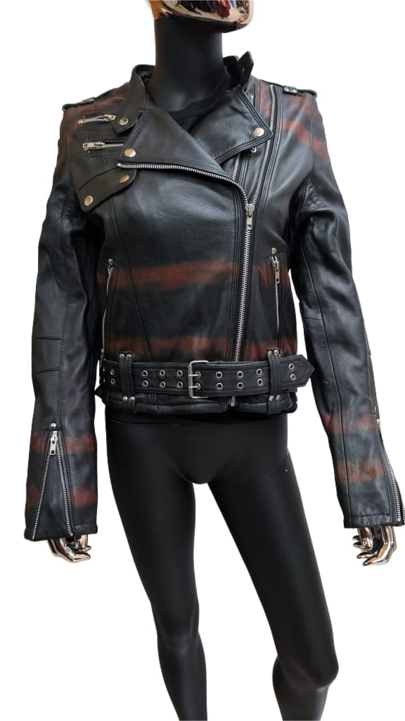 Ladies Lederjacke Red Stripes