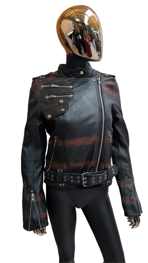 Ladies Lederjacke Red Stripes