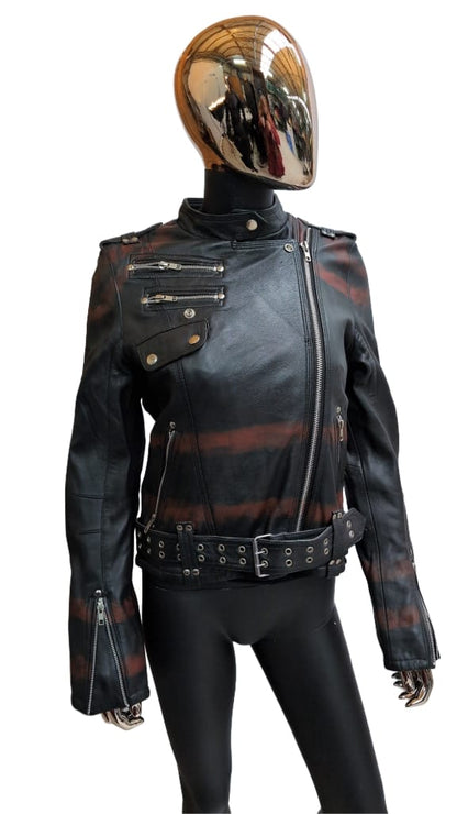 Ladies Lederjacke Red Stripes