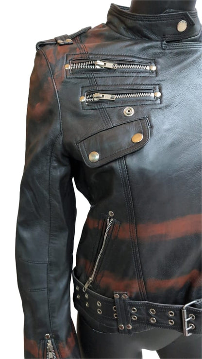 Ladies Lederjacke Red Stripes