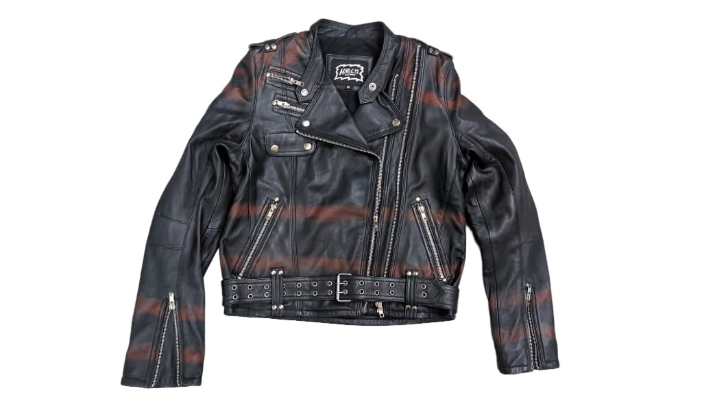 Ladies Lederjacke Red Stripes