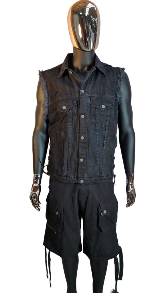 Kutte schwarz Fransen Schnürung