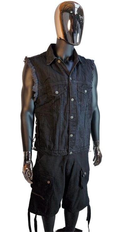 Kutte schwarz Fransen Schnürung