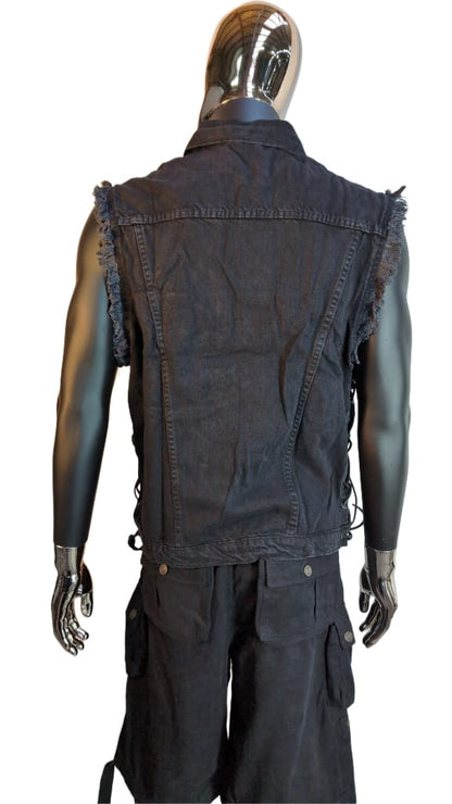 Kutte schwarz Fransen Schnürung