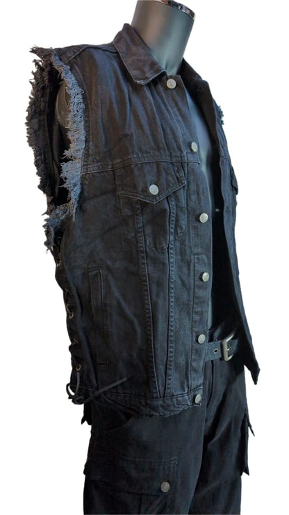 Kutte schwarz Fransen Schnürung